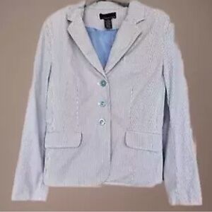 Vintage Attention Long Sleeve Light Blue/White Pinstripe Blazer Lined Collar 10